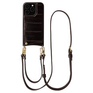 Selencia Nova Real Leather Backcover met Koord en Pashouder Apple iPhone 15 Pro - Dark Chocolate