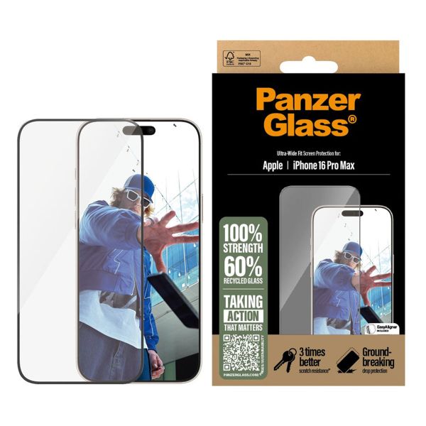 PanzerGlass Ultra-Wide Fit Anti-Bacterial Screenprotector iPhone 16 Pro Max