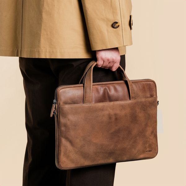 Accezz Leather Laptoptas 16 inch - Cognac