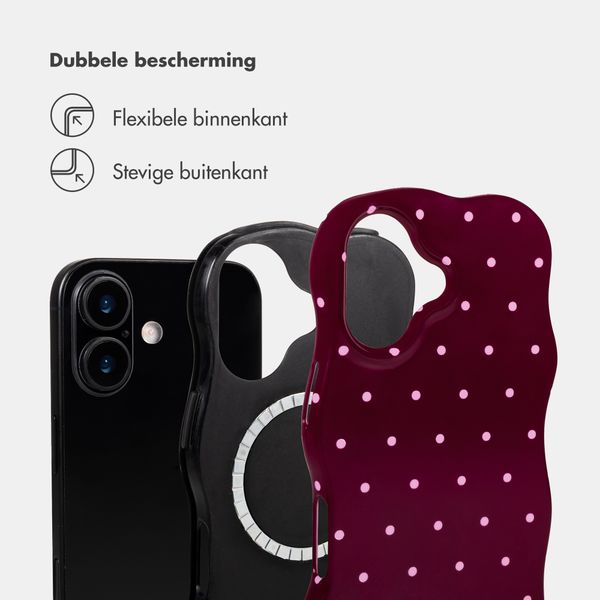 Selencia Vivid Wavy Backcover met MagSafe Apple iPhone 16 - Happy Dots Burgundy