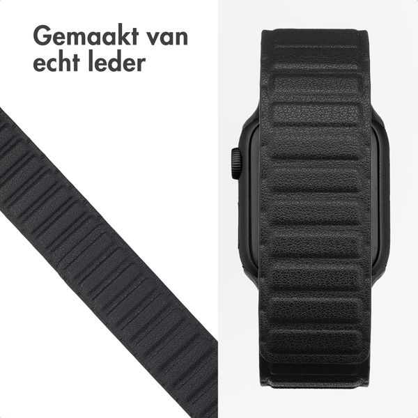 Accezz Magnetisch echt lederen bandje Apple Watch | 44/45/46/49 mm - Zwart