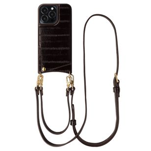Selencia Nova Real Leather Backcover met Koord en Pashouder Apple iPhone 13 Pro - Dark Chocolate