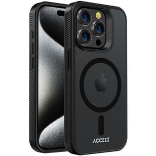 Accezz Rugged Frosted Backcover met MagSafe iPhone 15 Pro - Zwart