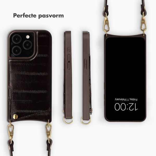 Selencia Nova Real Leather Backcover met Koord en Pashouder Apple iPhone 15 Pro - Dark Chocolate