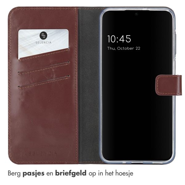 Selencia Echt Leren Bookcase Samsung Galaxy A16 - Donkerbruin