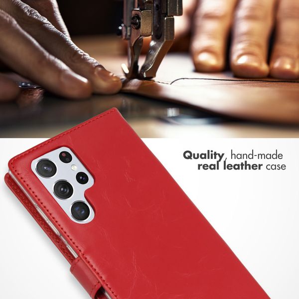 Selencia Echt Leren Bookcase Samsung Galaxy S22 Ultra - Rood