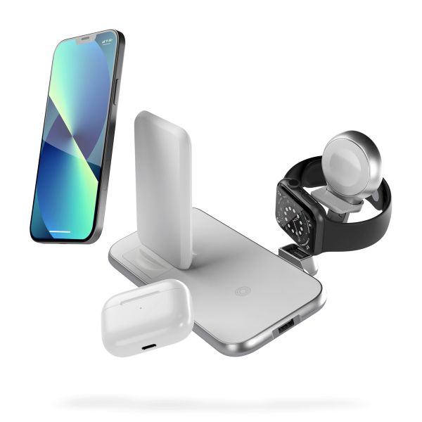 Zens Draadloos oplaadstation 4-in-1 - Aluminium Serie - Draadloze stand + Apple Watch - Wit