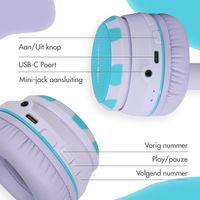imoshion Draadloze Kinderkoptelefoon Unicorn LED Light - Decibelbegrenzer - Met AUX kabel - Lavender Lilac / Soft Blue
