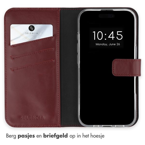 Selencia Echt Leren Bookcase Apple iPhone 17 Pro - Burgundy