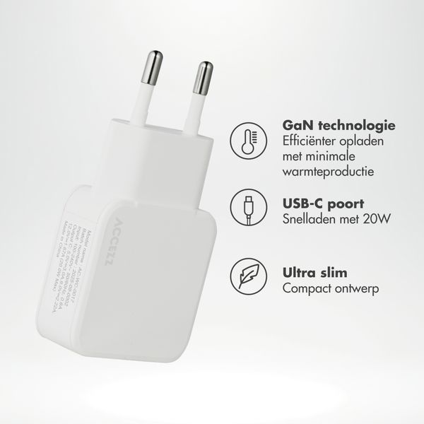 Accezz Ultra Slim GaN Oplader - USB-C - 20W - Wit