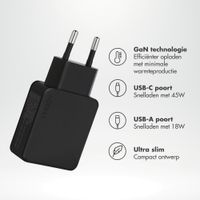 Accezz Ultra Slim GaN Oplader - USB-C + USB-A - 45W - Zwart