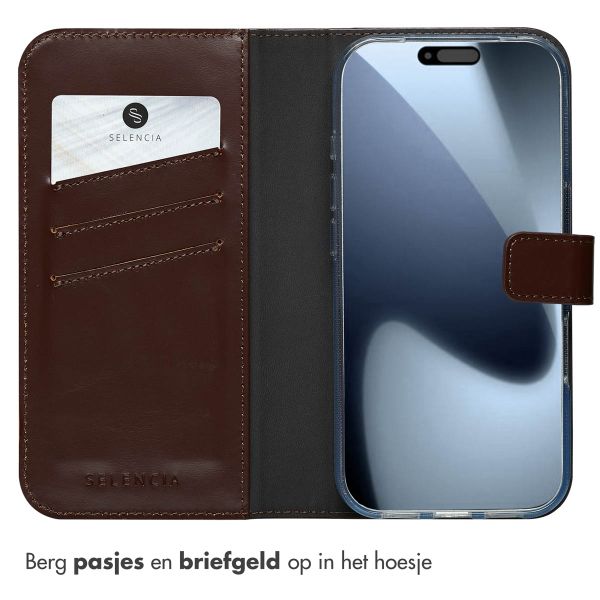 Selencia Echt Leren Bookcase Apple iPhone 17 Pro - Bruin