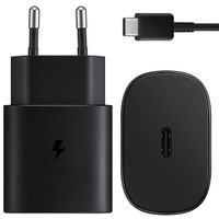 Samsung Originele USB-C naar USB-C kabel - 1.8 meter - 25 Watt - Zwart + Originele Fast Charging Adapter USB-C Oplader - In Fabrieksverpakking - 25 Watt - Zwart