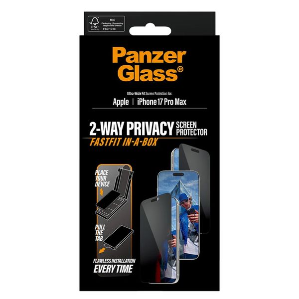 PanzerGlass Ultra Wide Fit FastFit in-a-box Privacy Screenprotector Apple iPhone 17 Pro Max