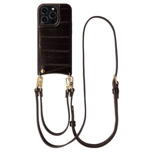 Selencia Nova Real Leather Backcover met Koord en Pashouder Apple iPhone 14 Pro - Dark Chocolate