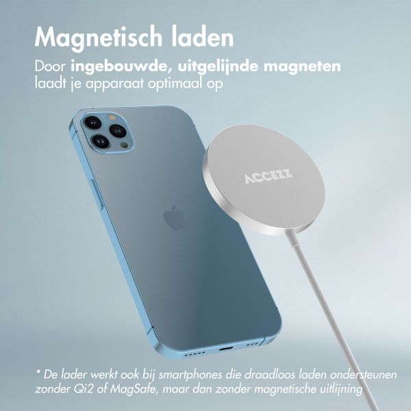 Accezz Wireless Charger USB-C - MagSafe en Qi2 Draadloze Oplader - 1 meter - Wit
