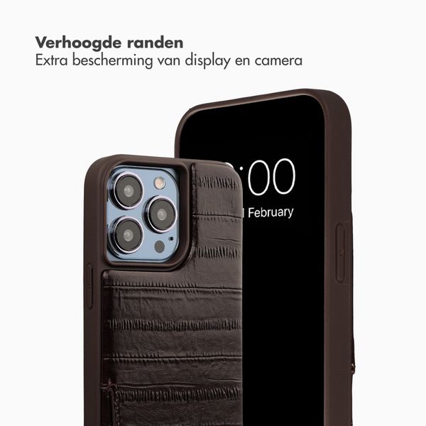 Selencia Nova Real Leather Backcover met Koord en Pashouder Apple iPhone 13 Pro - Dark Chocolate