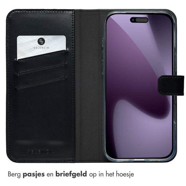 Selencia Echt Leren Bookcase Apple iPhone 17 Pro Max - Zwart