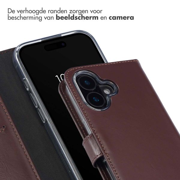 Selencia Echt Leren Bookcase Apple iPhone 16 - Bruin