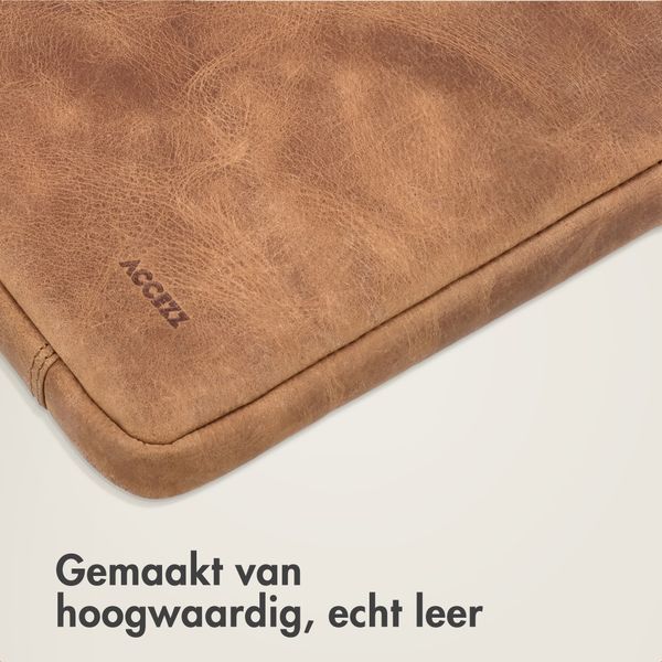 Accezz Leather Laptop hoes met rits 13-14 inch - Laptopsleeve - Cognac