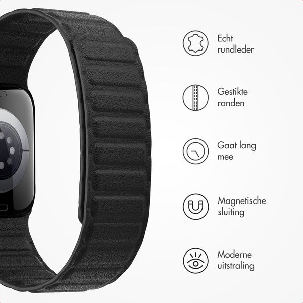 Accezz Magnetisch echt lederen bandje Apple Watch | 44/45/46/49 mm - Zwart