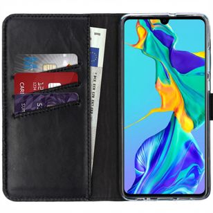 Selencia Echt Leren Bookcase Huawei P30 - Zwart