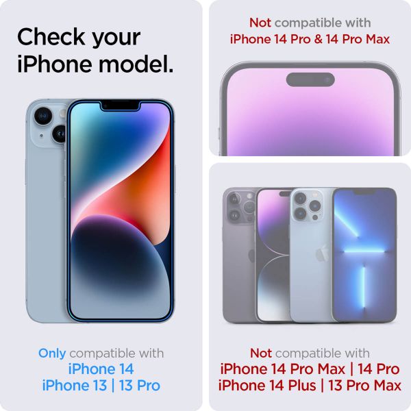Spigen EZ Fit Glas.tR met installatietray - 1 pack Apple iPhone 13 / 13 Pro / 14 / 16e