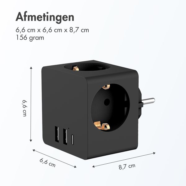 Accezz PowerCube | 6-in-1 - 1x USB-C + 2x USB-A + 3x stopcontact - 4000 watt - Zwart