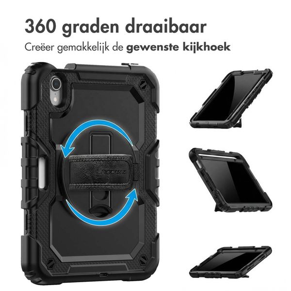 Accezz Rugged Backcover met schouderstrap Apple iPad Mini 7 (2024) / iPad Mini 6 (2021) - Zwart