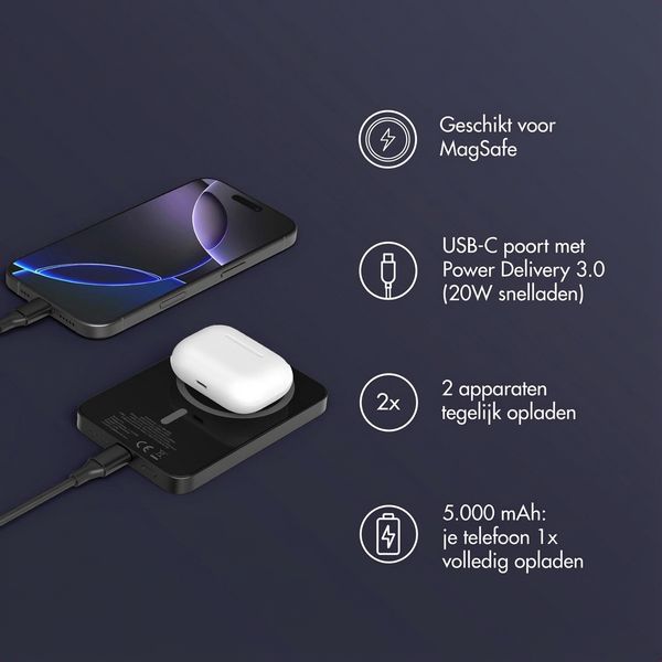Accezz Kevlar Powerbank 5.000 mAh - MagSafe en Qi - Zwart