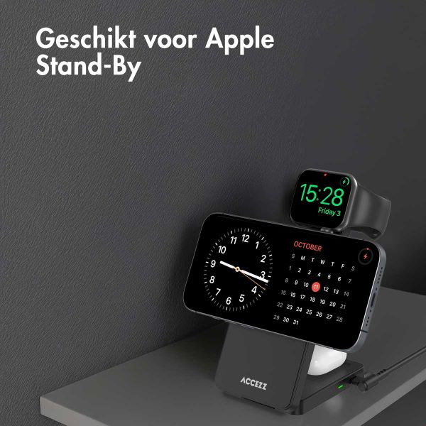 Accezz 3-in-1 Opvouwbare Draadloze MagSafe Oplader - 20W - Zwart