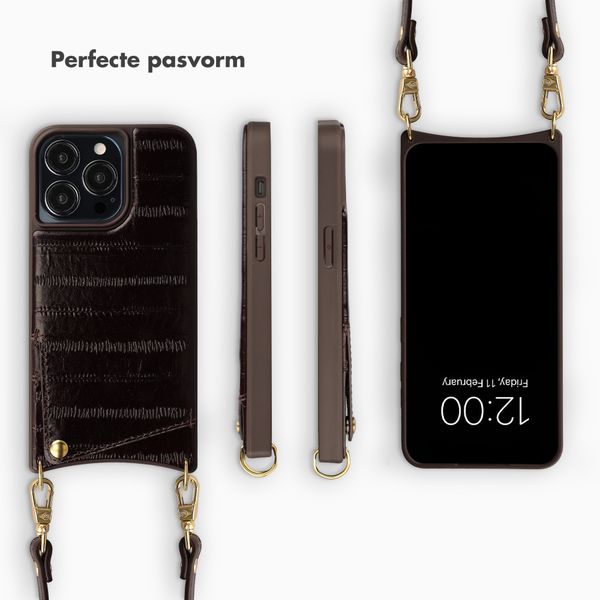 Selencia Nova Real Leather Backcover met Koord en Pashouder Apple iPhone 14 Pro - Dark Chocolate