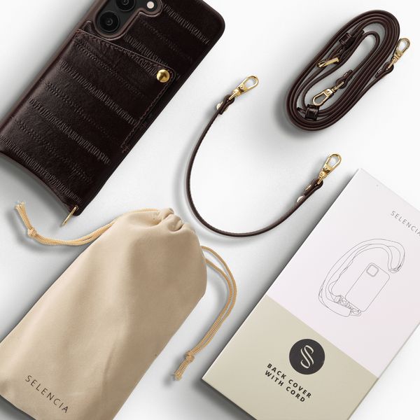 Selencia Nova Real Leather Backcover met Koord en Pashouder Samsung Galaxy S25 - Dark Chocolate