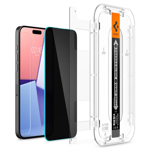 Spigen GLAStR Privacy EZ Fit Screenprotector + Applicator Apple iPhone 15 Pro